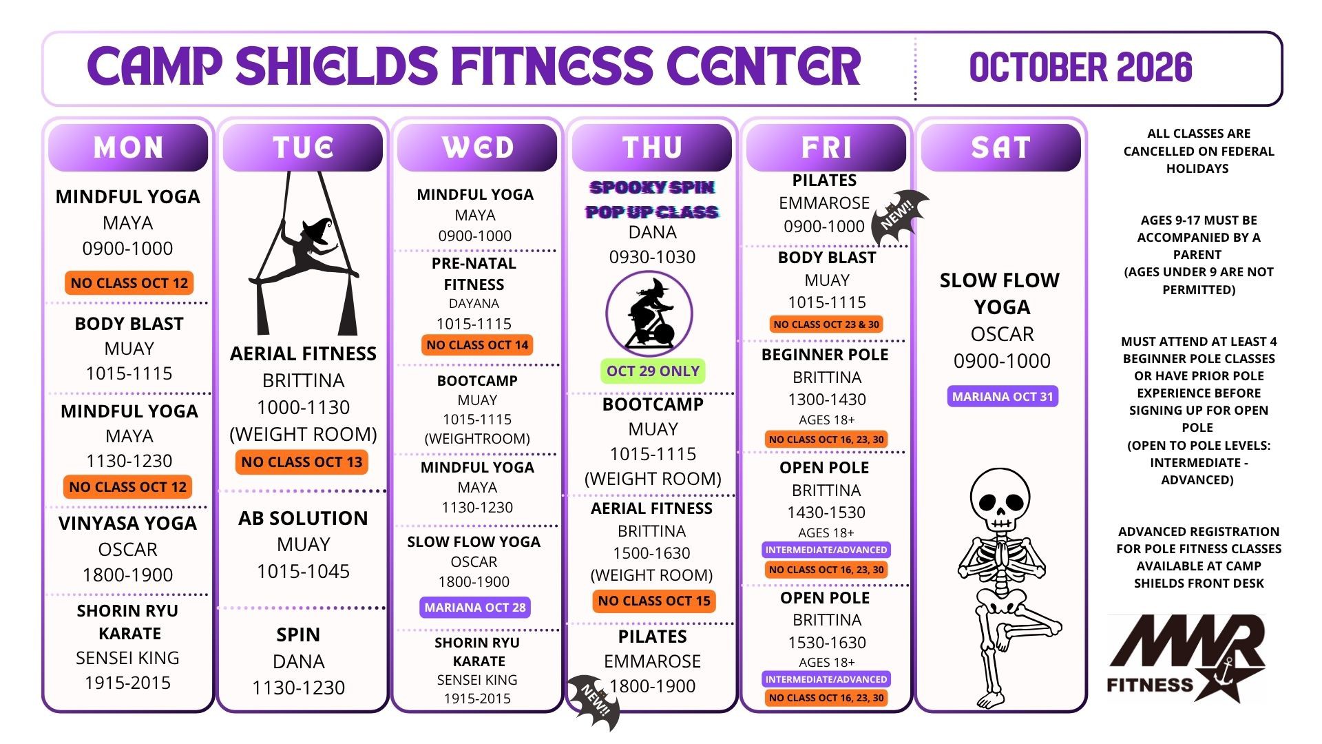 OCTOBER FITNESS SCHEDULE